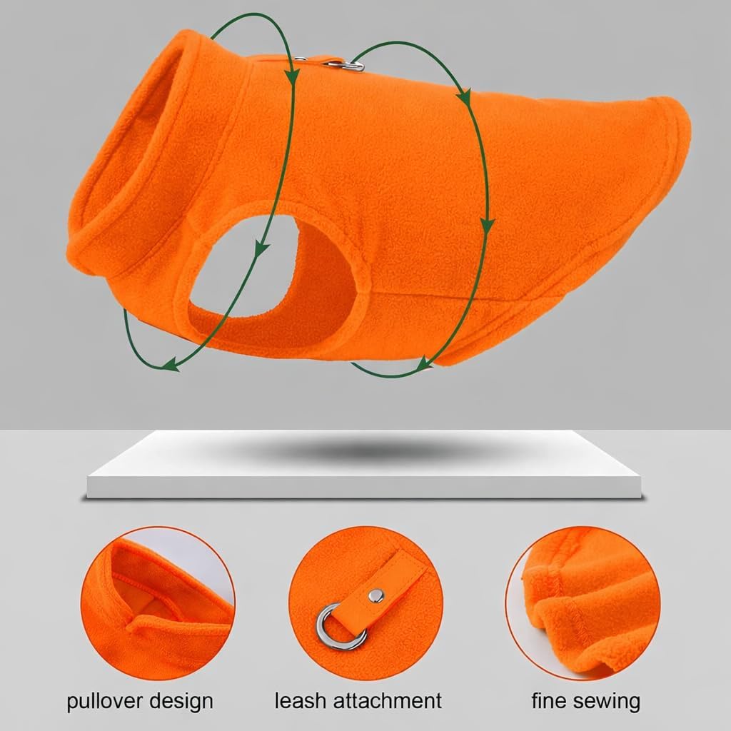 Thumbnail 2 de JACKO & CO Fleece Vest Dog Sweater with Leash Ring (Orange, XL) – Soft, Lightweight Coat for Small to Medium Pets
