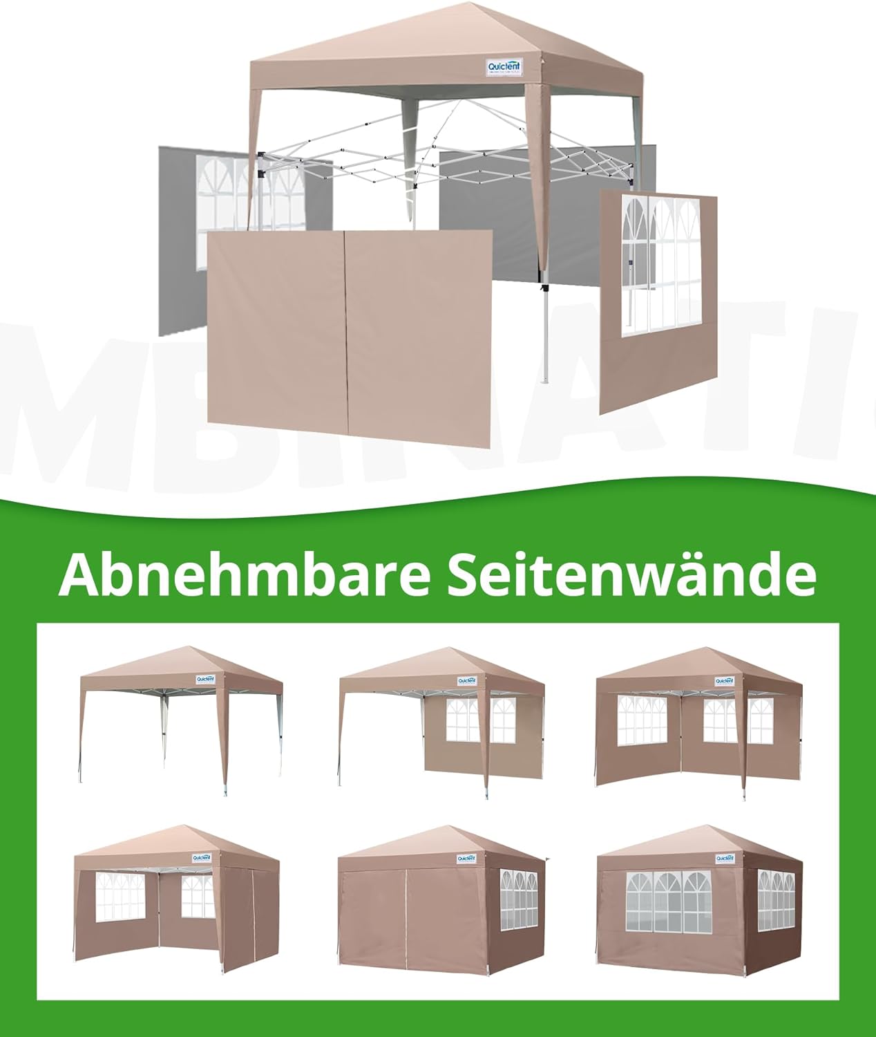 Detalle 2 de Quictent Pavillon 3x3m mit 4 Seitenwänden – beige, wasserdicht