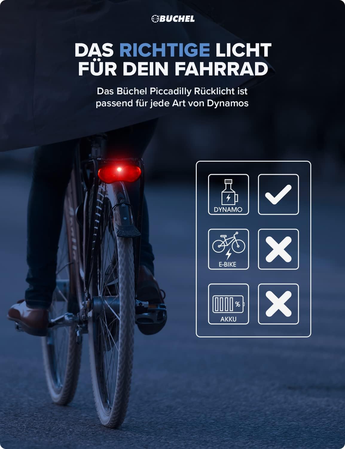 Detalle 2 de Büchel LED Gepäckträgerlicht – Rücklicht für Dynamo- oder E-Bike-Antrieb (StVZO, 80 mm Abstand)