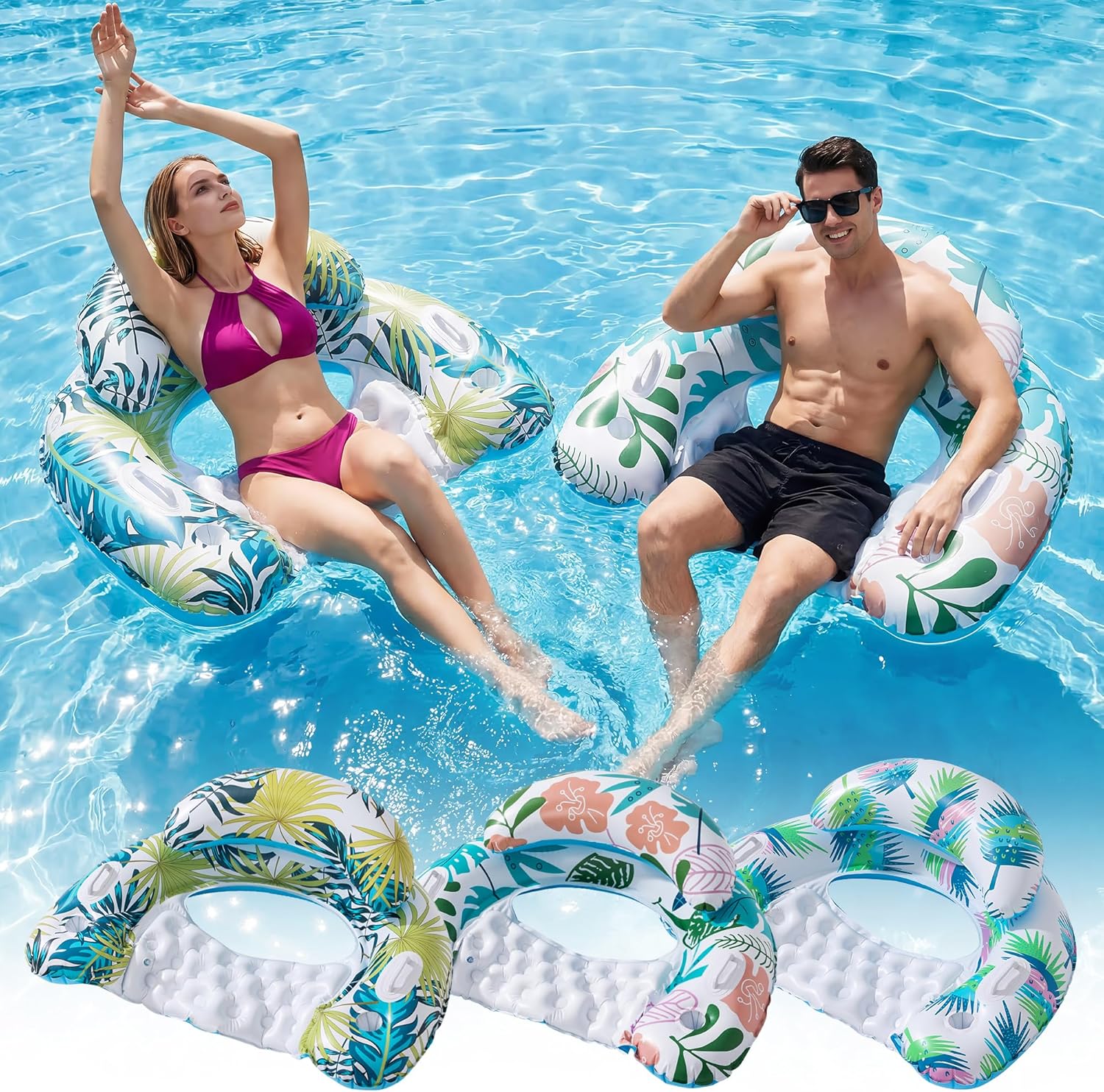Detalle de OKSUWATER 3-Pack Adult Pool Floats with Two Cup Holders