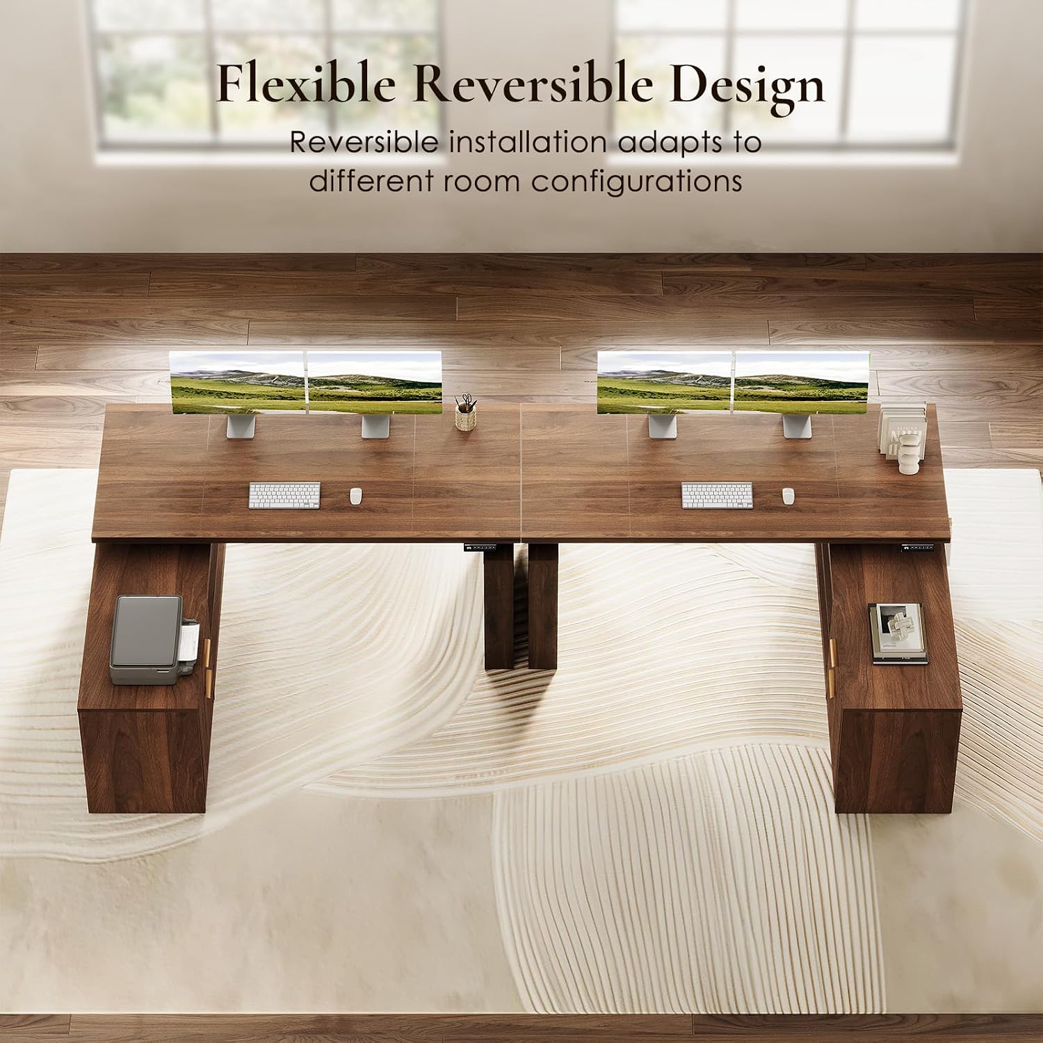 Thumbnail 5 de OffiGo 55-Inch L-Shaped Electric Standing Desk, Reversible Walnut, 1-Inch Top