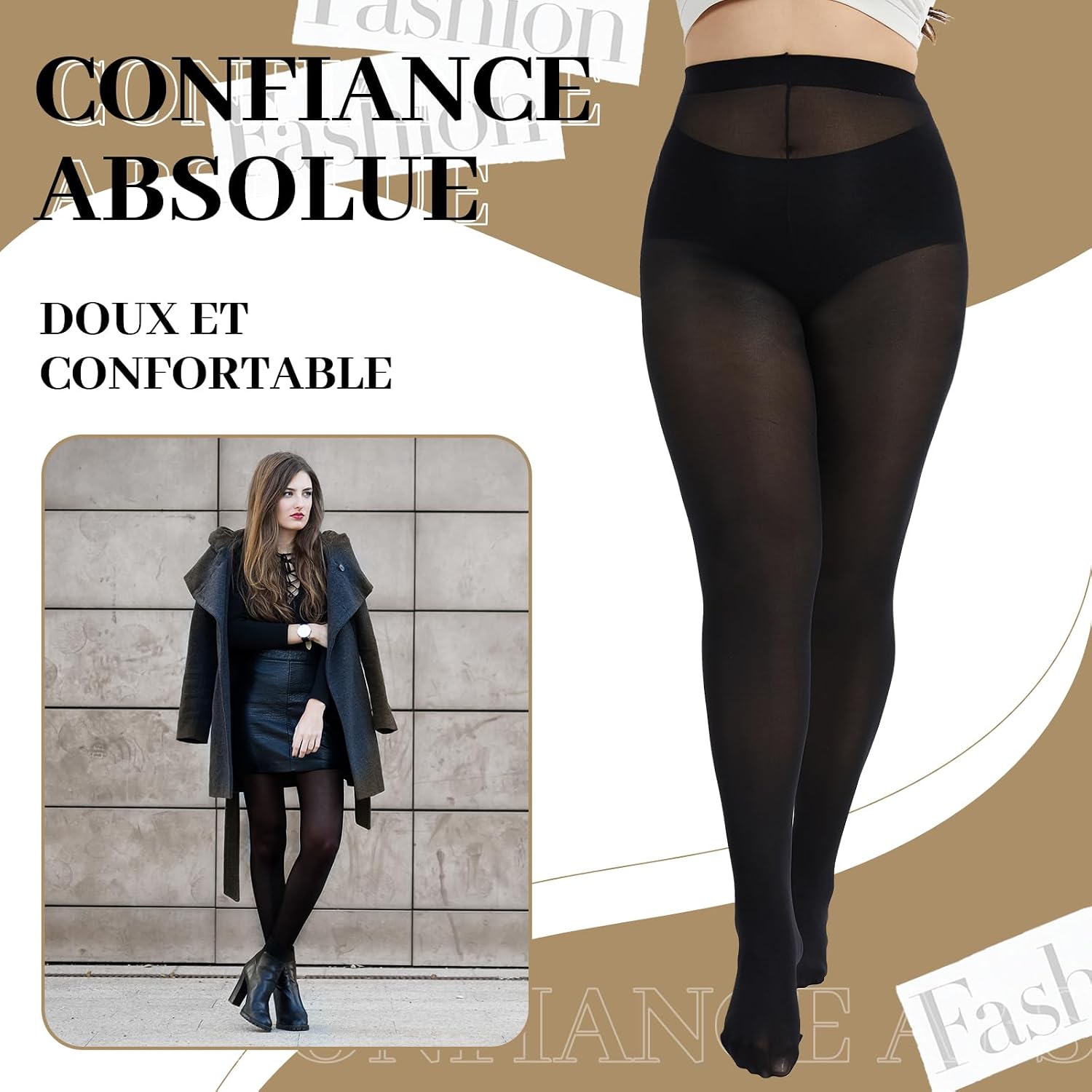 Detalle 2 de LOFIR Collant Femme 80 Deniers — Taille haute et grande taille XL à 6XL