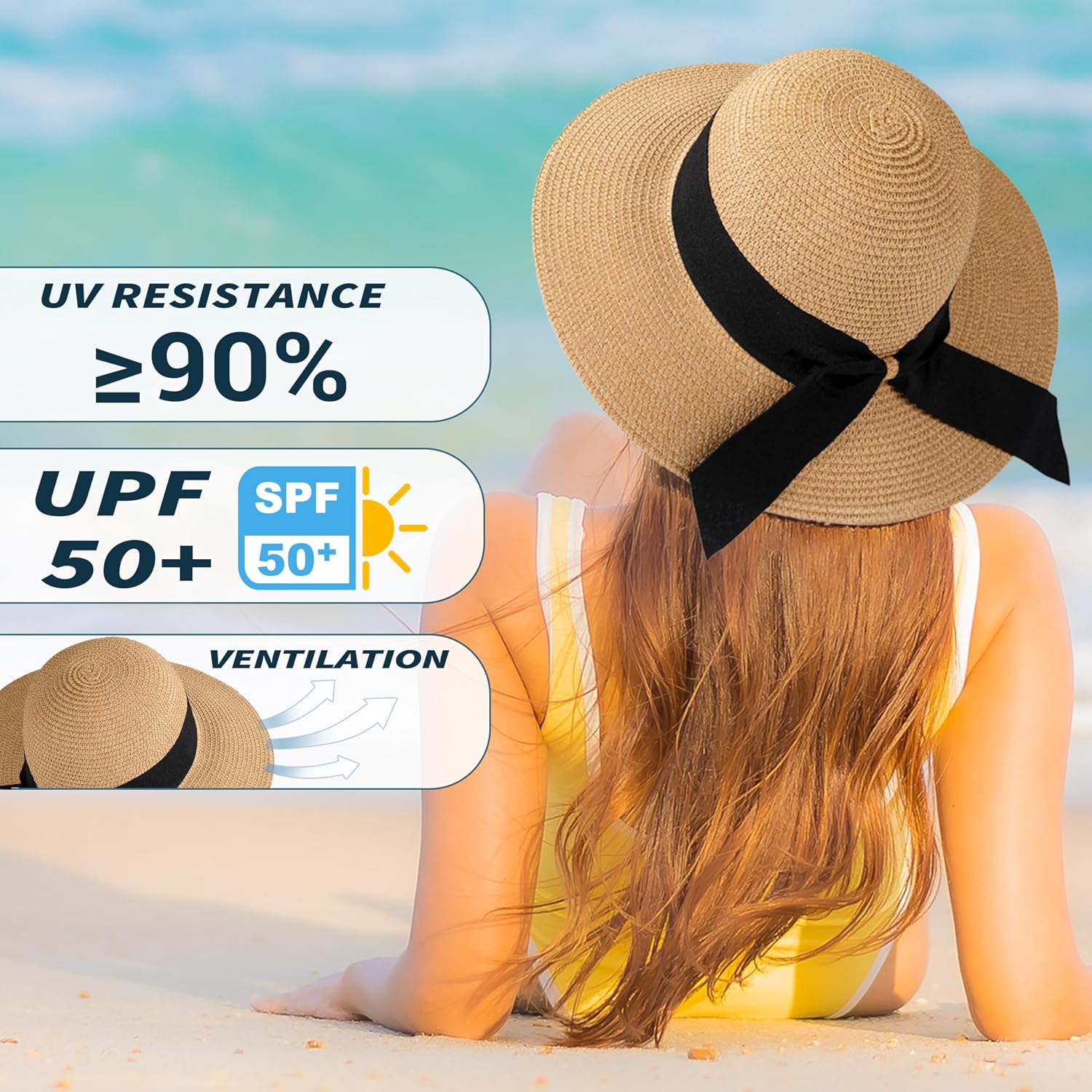 Thumbnail 1 de Beach Hat for Women by Trifabricy: Wide Brim, Foldable Sun Hat with UPF 50+ Protection
