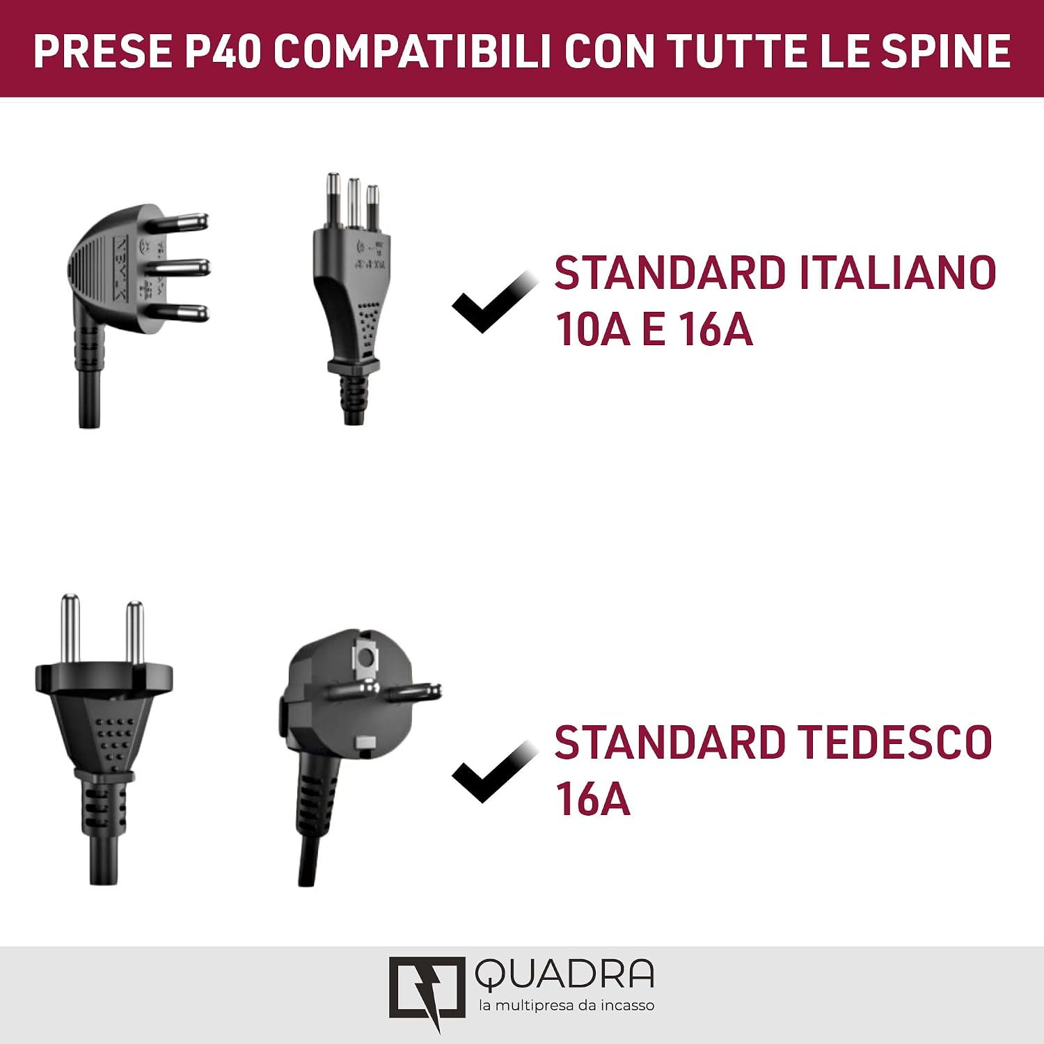 Detalle de Electraline 22016 Multipresa da parete Quadra 4 Posti Universali con scatola di supporto