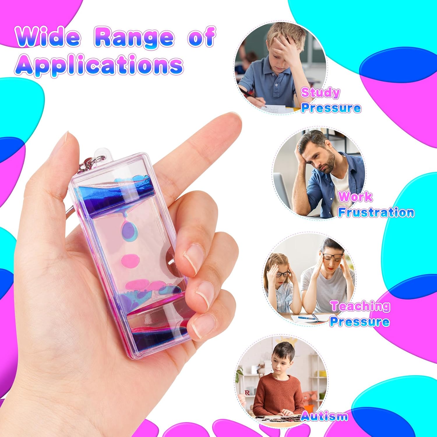 Thumbnail 5 de OSDUE Liquid Timers Sanduhr-Schlüsselanhänger-Set mit 4 Farben (flüssige Bewegungsblasen) – für Stressabbau und Spiel