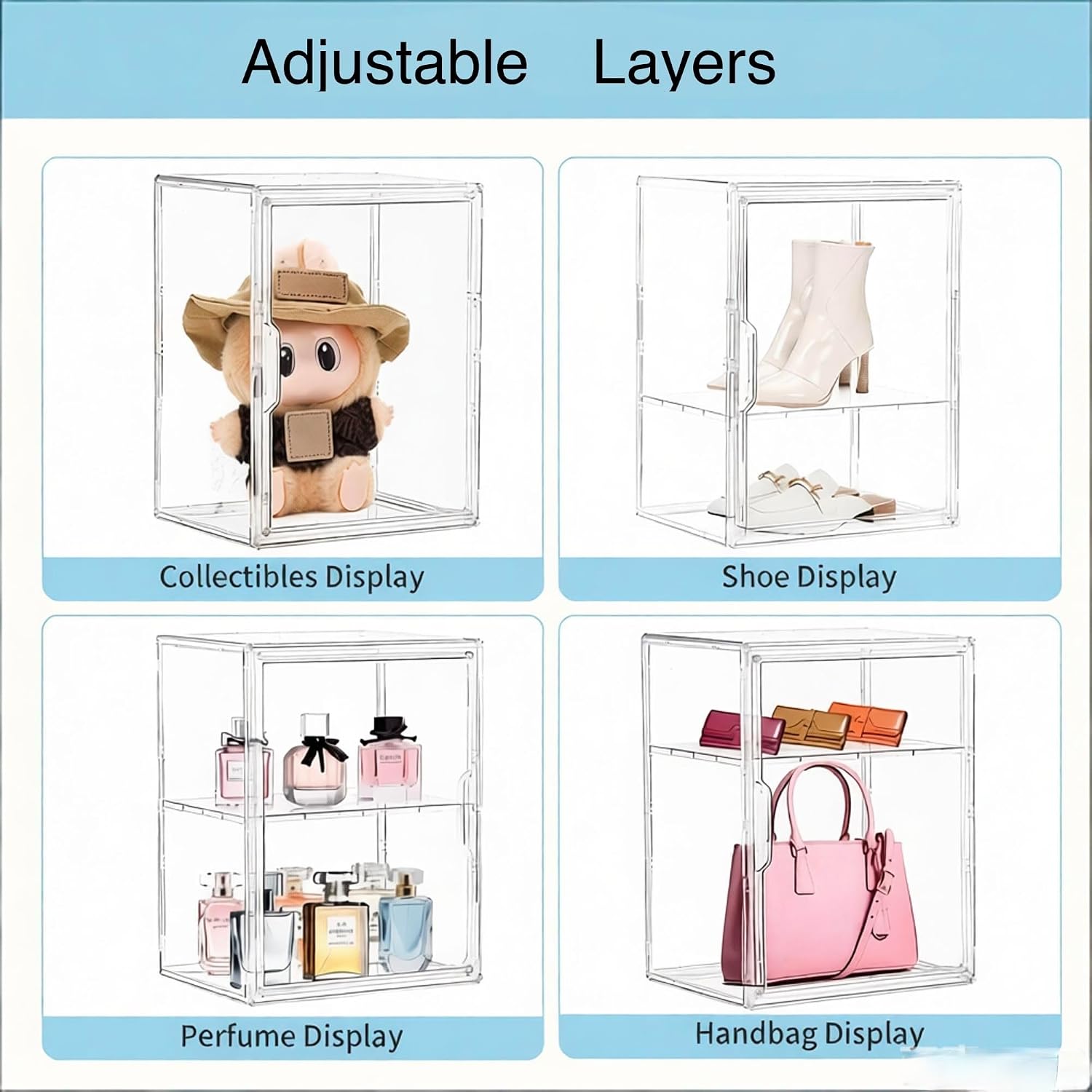 Detalle de STOMDE ZSH001 Acrylic Display Case, Clear 2-Tier Stackable Storage with Magnetic Doors