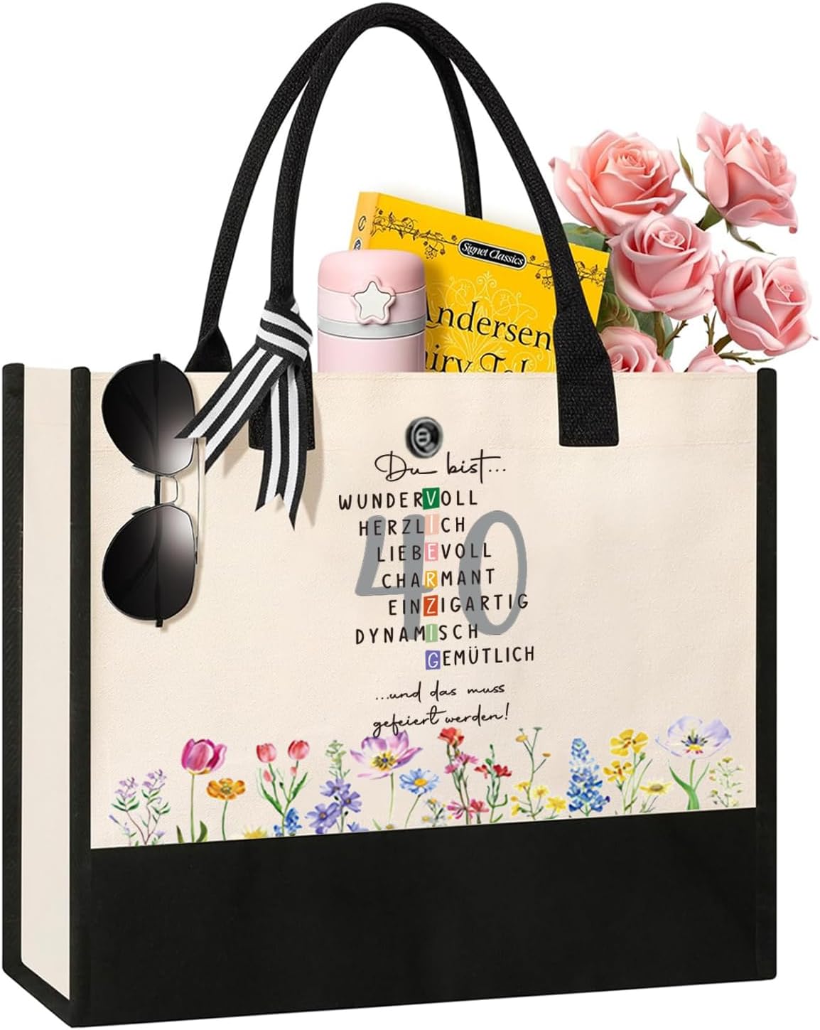 Johiux Geburtstagstasche 40/50/60/70 für Frauen – Langlebige Canvas-Tasche mit witzigen Sprüchen