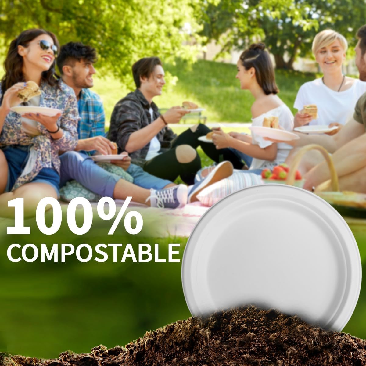 Thumbnail 4 de Compostable Bagasse 10-Inch Plates 150 Pack 🍽