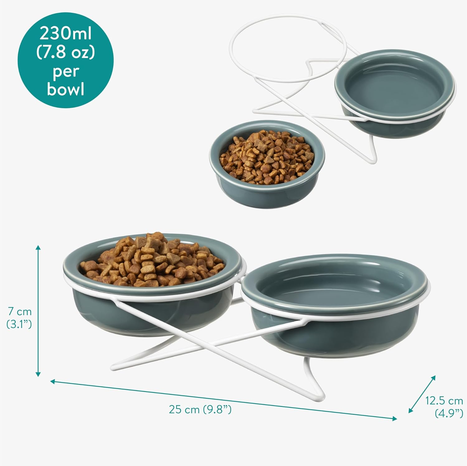Thumbnail 5 de Navaris Raised Cat Bowls (Set of 2) – Ceramic dishes with metal stand for cats and dogs