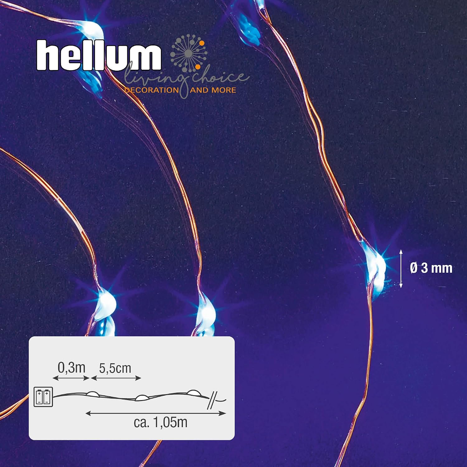 Thumbnail 3 de Hellum 00570724 LED Fairy Lights, 20 Blue LEDs, 0.95 m Copper Cable