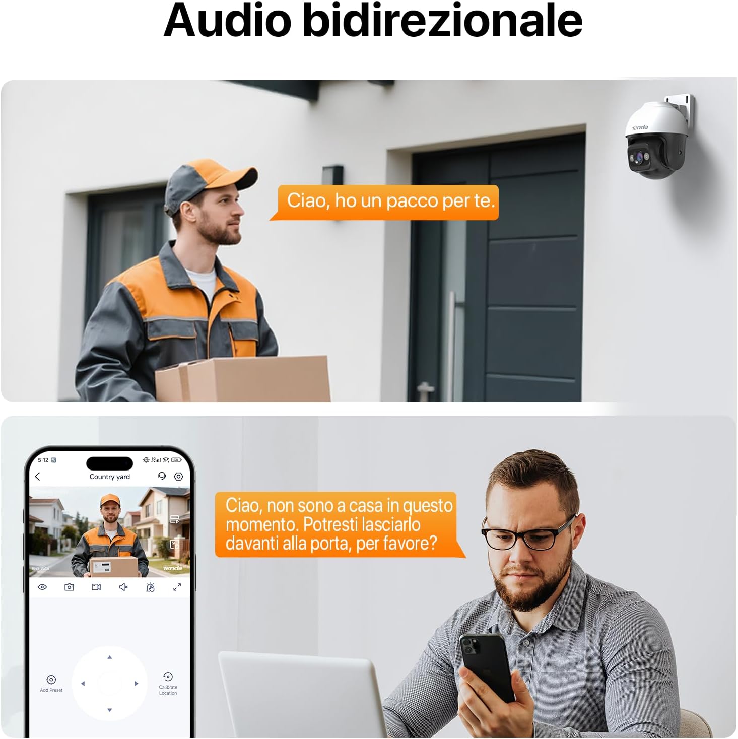 Thumbnail 3 de Tenda CH3 Tenda Telecamera Wi‑Fi esterna 2K con visione notturna a colori, 360° PTZ e audio bidirezionale