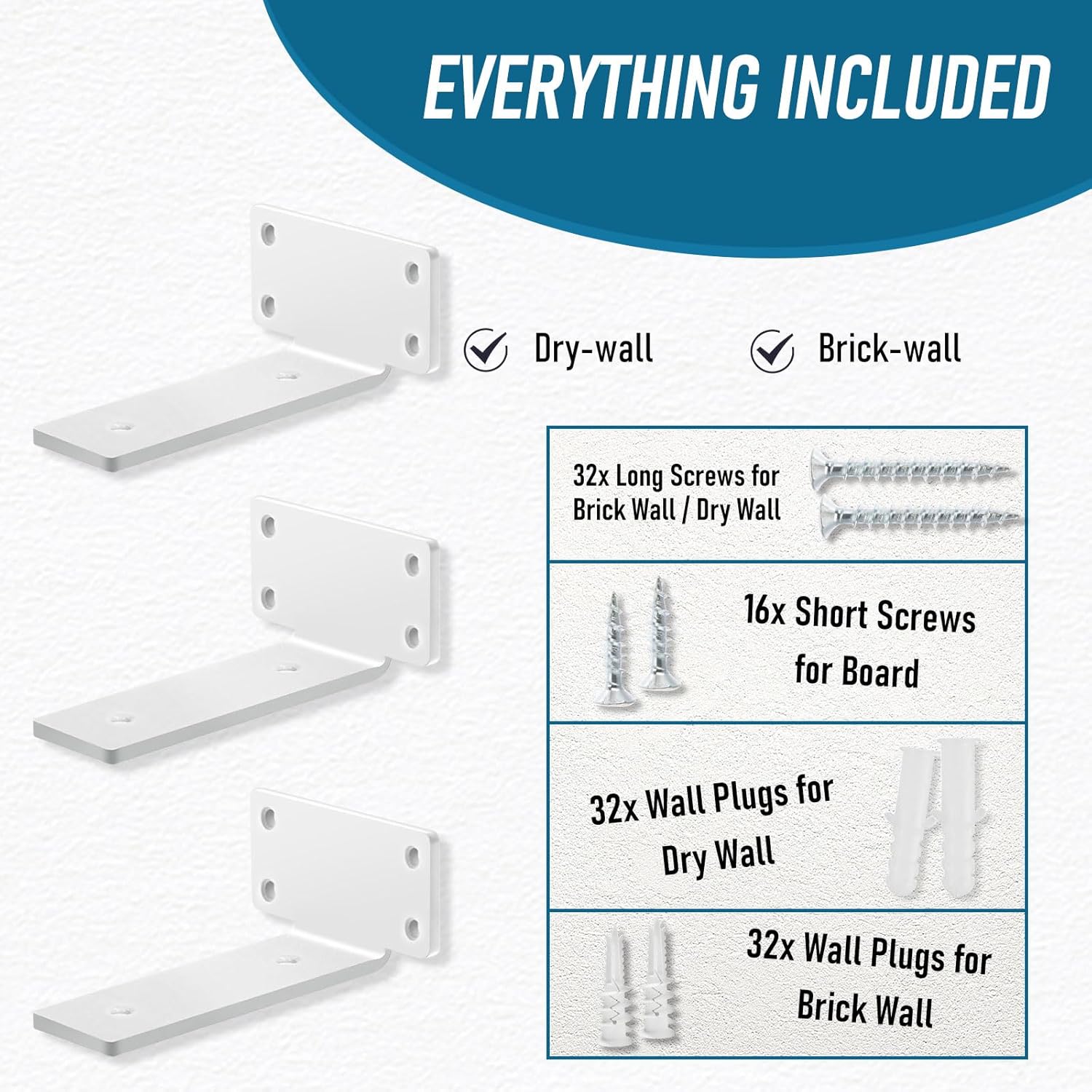 Thumbnail 3 de 8 Pack 15cm Floating Shelf Brackets (Heavy Duty Steel L Braces) – White