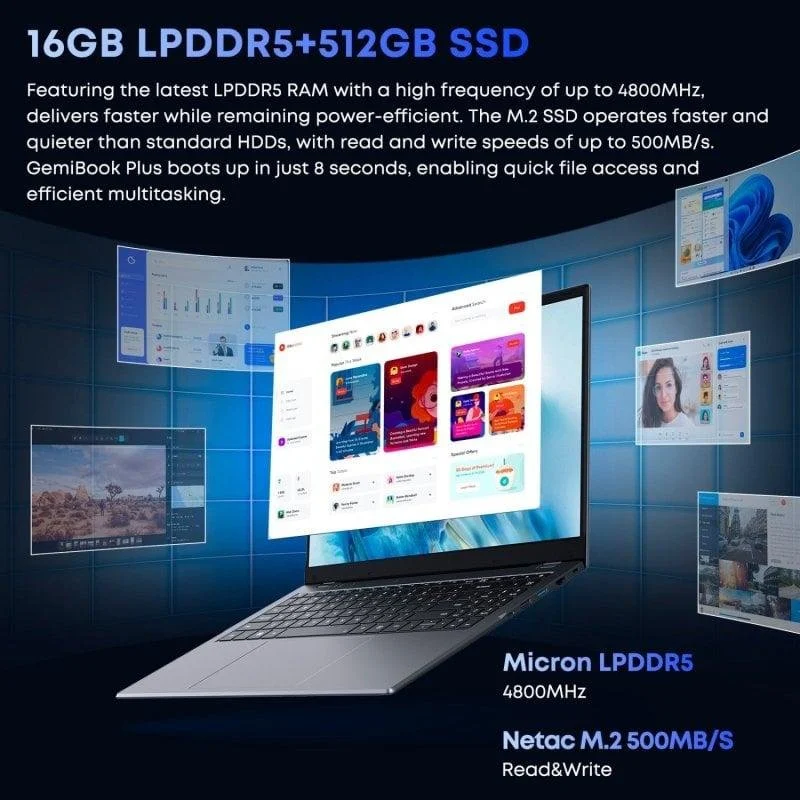 Detalle de Chuwi GemiBook Plus N150, portátil de 15,6 pulgadas con 16 GB y SSD de 512 GB