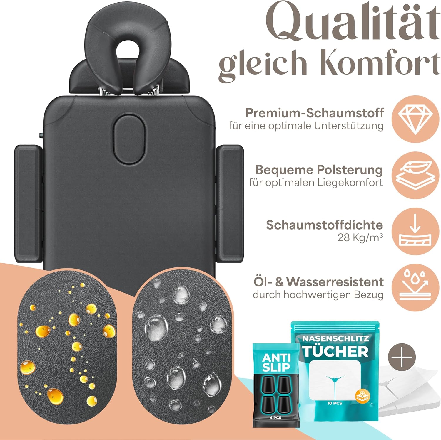 Detalle de KESSER Massageliege 3 Zonen bis 250 kg – klappbar, verstellbar, tragbar inkl. Alu-Kopfstütze und Tragetasche