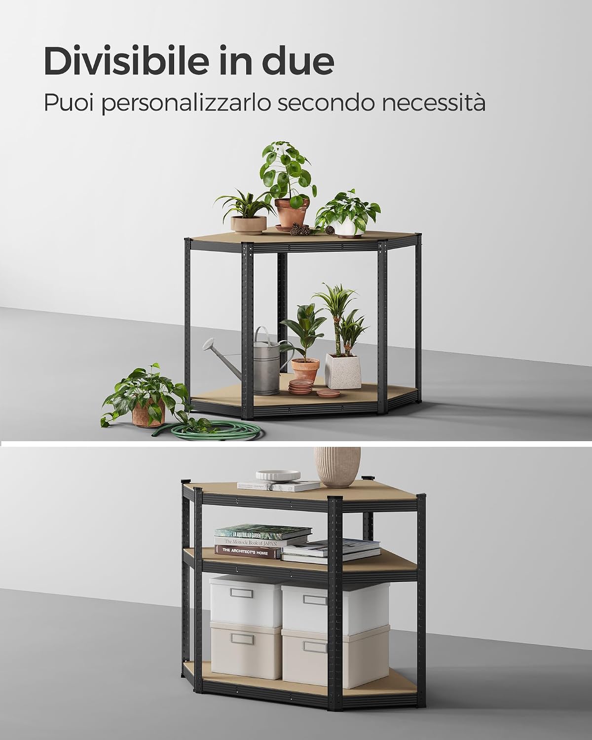 Thumbnail 6 de SONGMICS GLR080B01 Scaffale angolare a 5 ripiani in acciaio, carichi fino a 875 kg (nero inchiostro e beige)