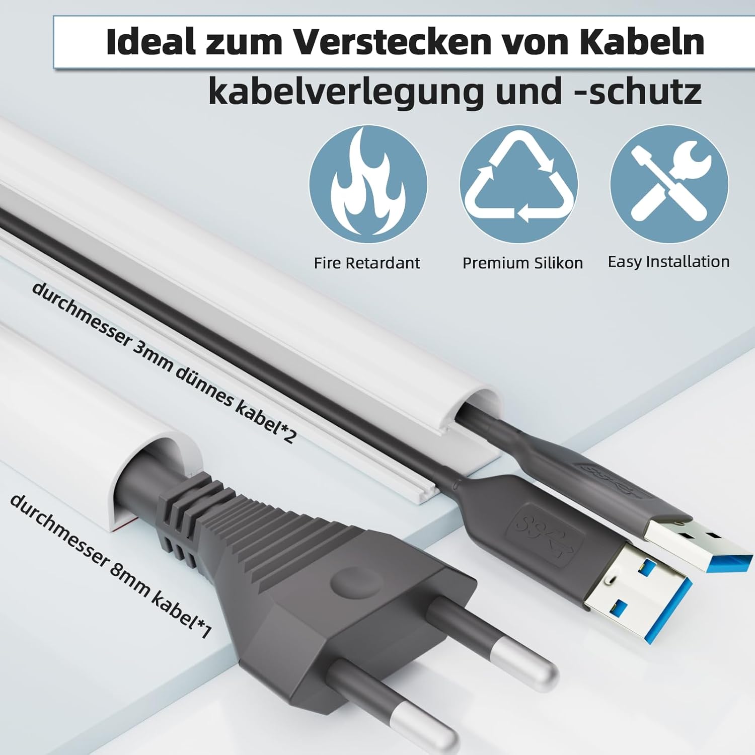 Thumbnail 2 de Kabelkanal Weiß Selbstklebend – Halbrund, 14 × 10 mm, 3 m, Silikon Kabelversteck für Wand/TV/Decke