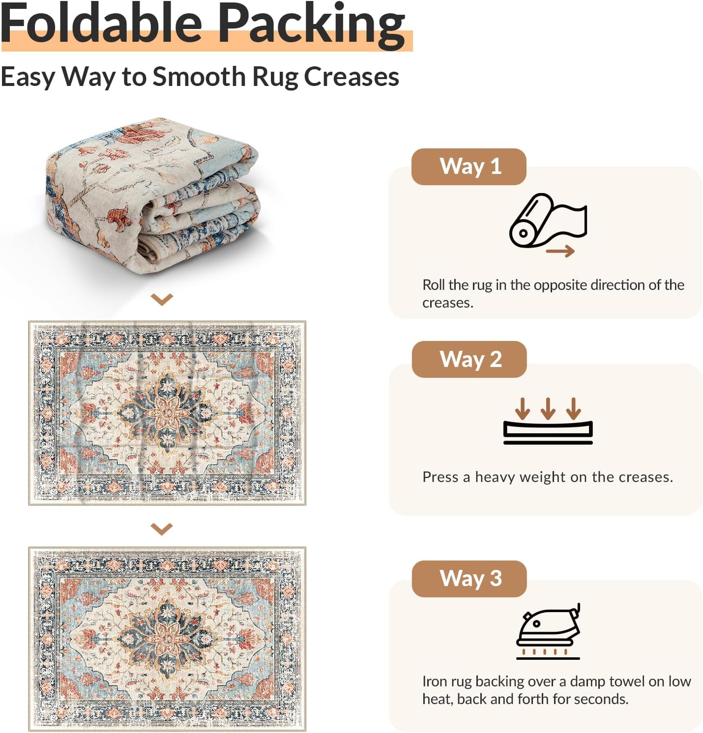 Thumbnail 3 de INOVADAY 120x180 cm Machine Washable Vintage Area Rug