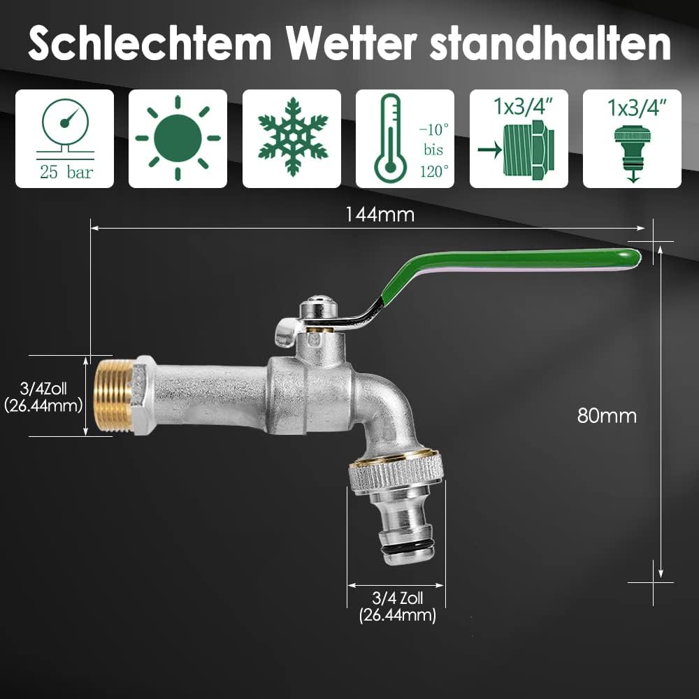 Thumbnail 3 de SPGOOD Garten-Wasserhahn (3/4 Zoll) aus Messing, frost- und rostgeschützt, mit Schlauchanschluss