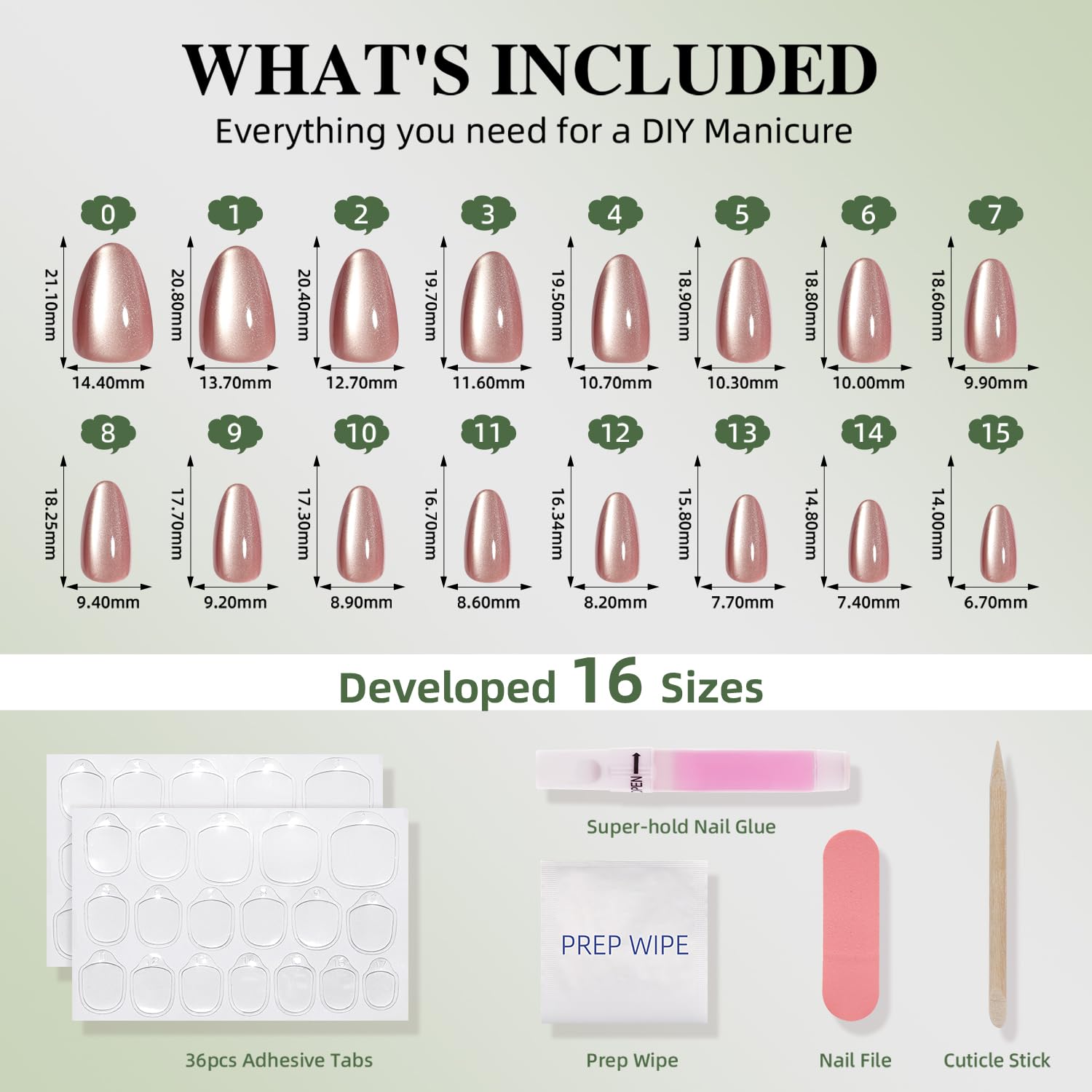 Detalle de WiniBeauty Cat Eye Press-On Nails, Mauve Short Almond, 32-Piece Kit