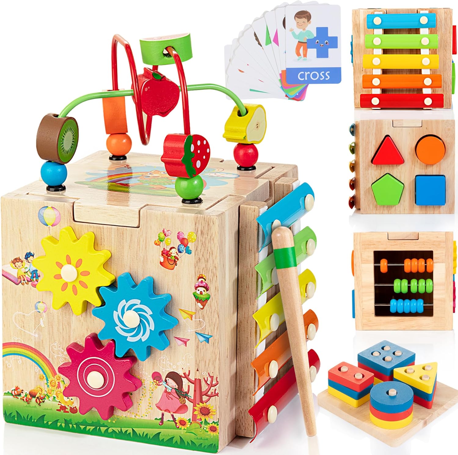 Wooden Activity Cube 8-in-1 Montessori Toys for 12M+ Toddlers 🎲