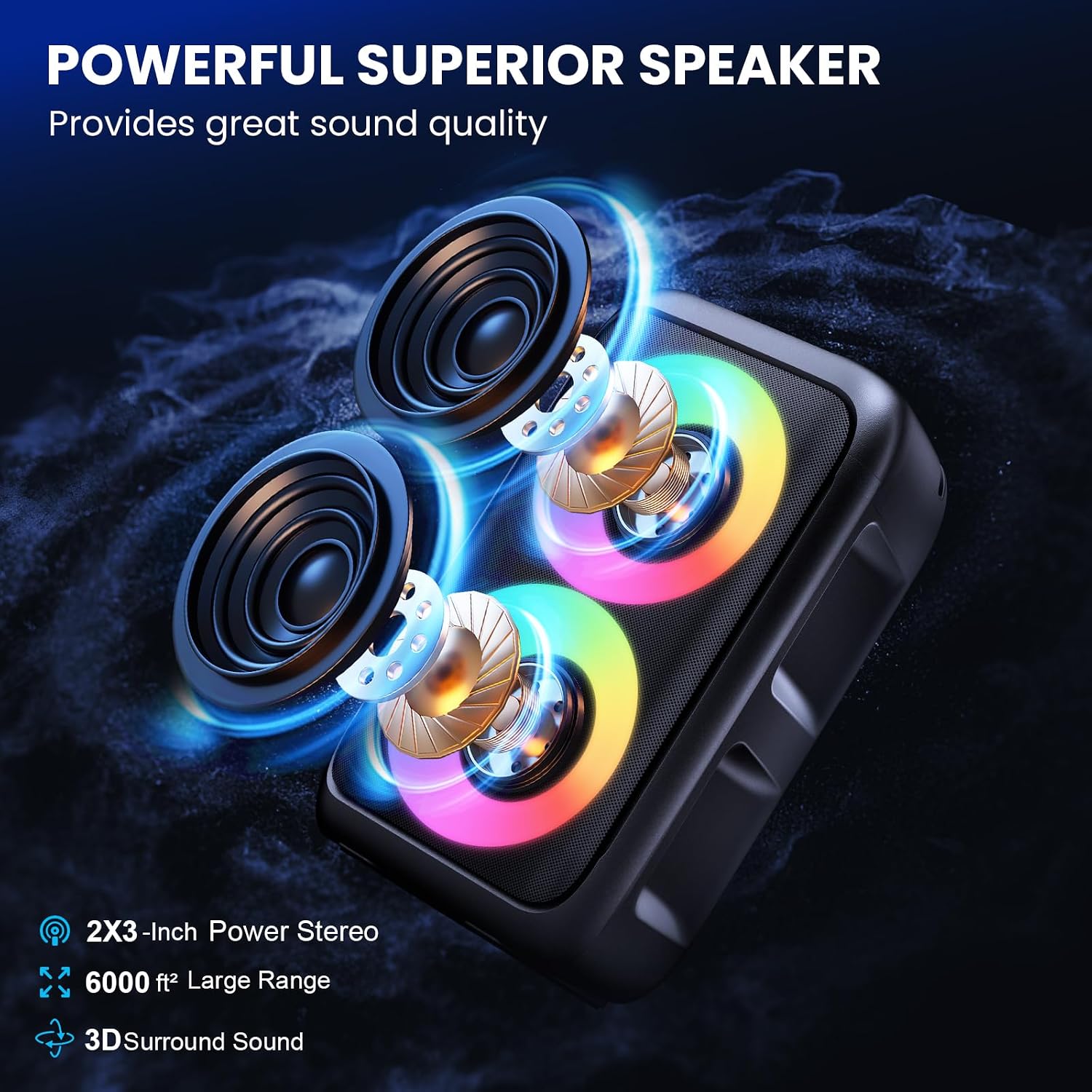 Detalle de Karaoke Machine: Portable Bluetooth Speaker with 3 Wireless Microphones
