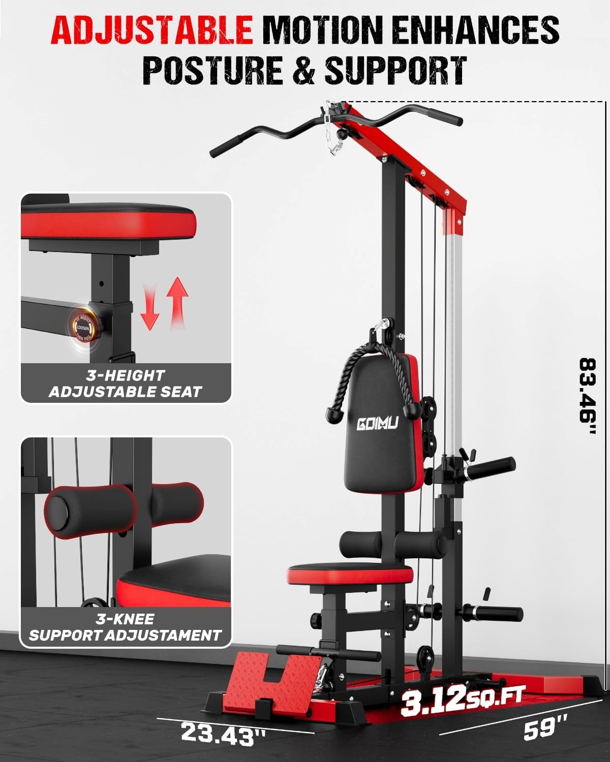 Detalle de GOIMU LS01 Lat Pulldown and Row Machine with Ab Crunch and Adjustable Seat