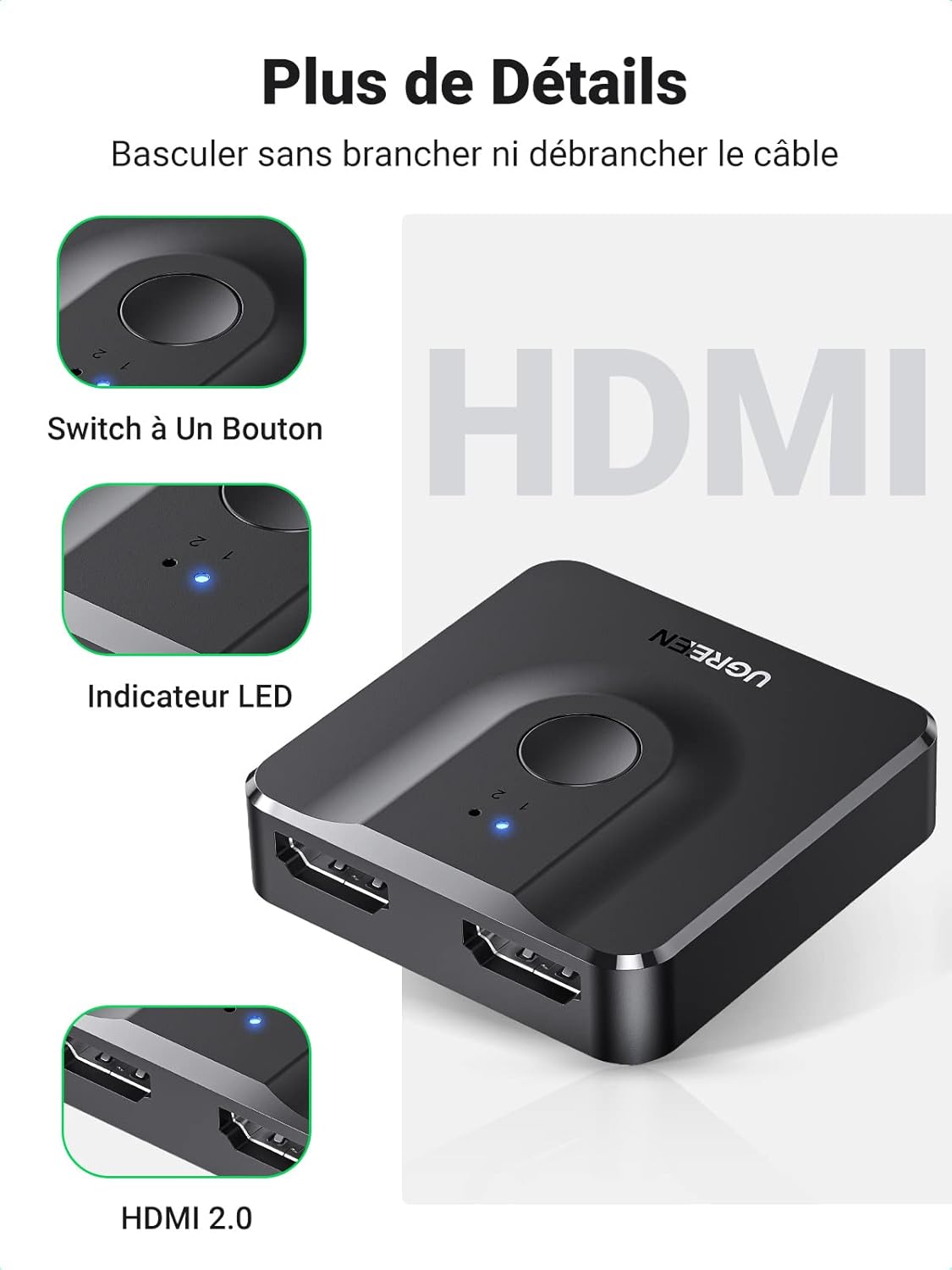 Thumbnail 6 de UGREEN Switch HDMI 4K 60 Hz 2 entrées 1 sortie