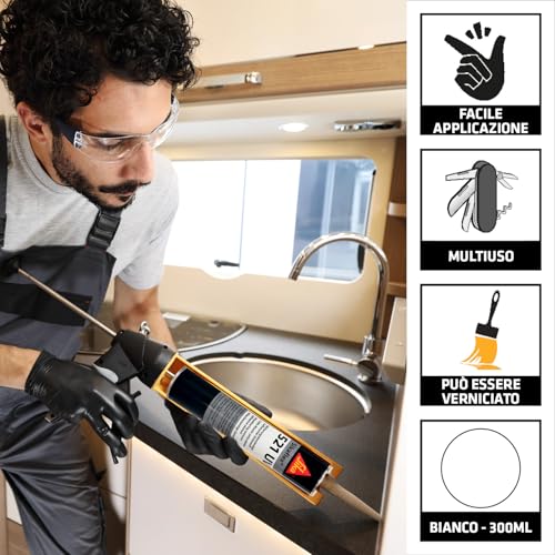 Detalle de Sikaflex 521 UV Bianco 300 ml: sigillante multiuso per auto e camper