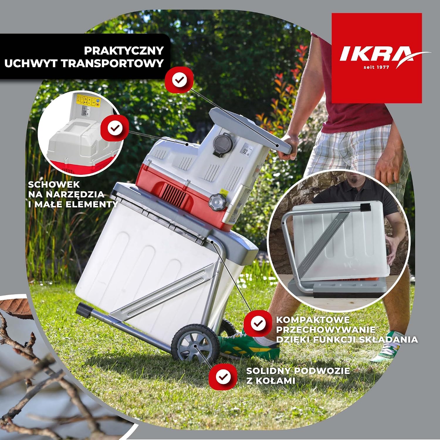 Detalle 1 de IKRA ILH 2800 – elektryczny rozdrabniacz walcowy, 2800 W, gałęzie do 44 mm