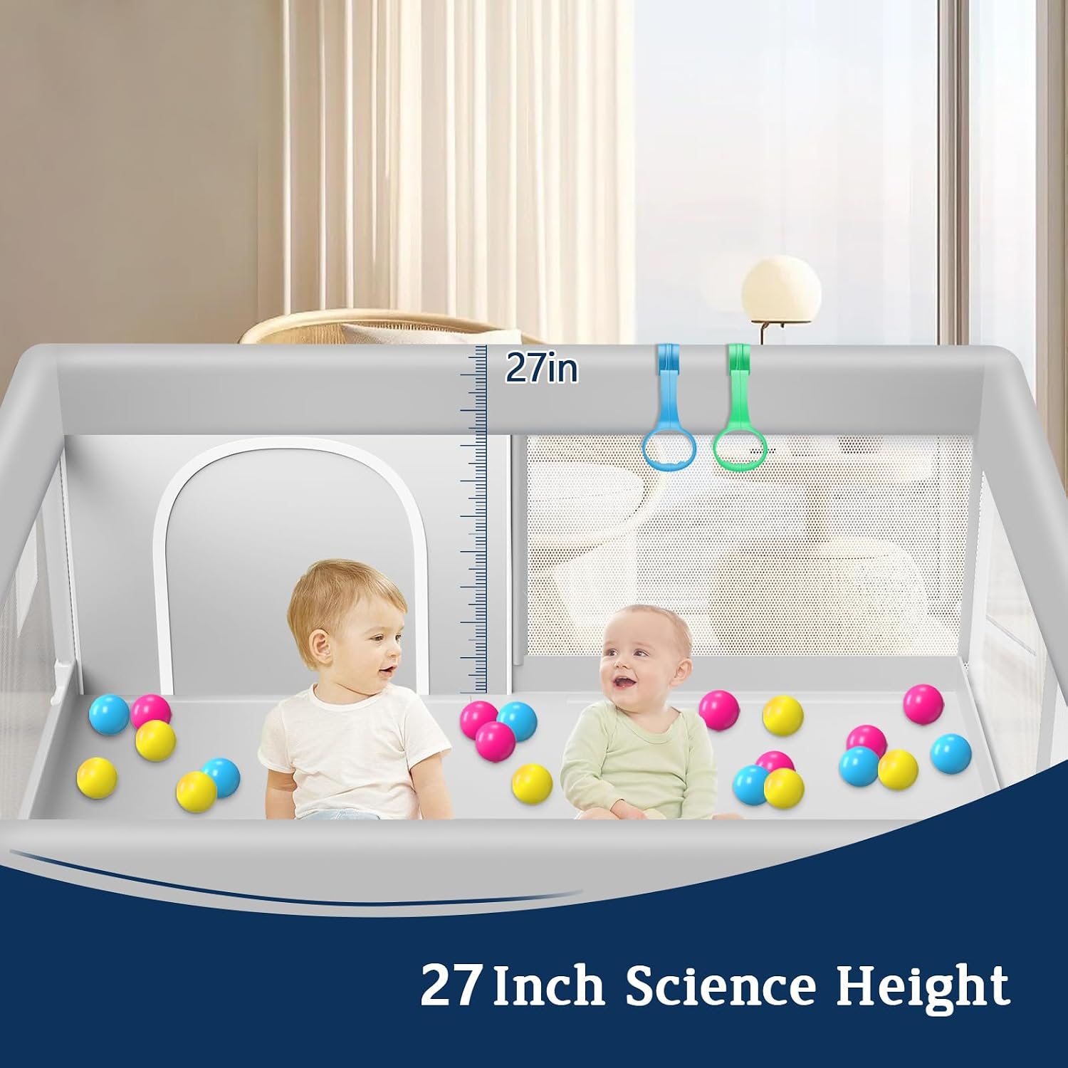 Detalle 2 de Jaobeem 50 x 50-Inch Baby Playpen with Balls and Pull Rings