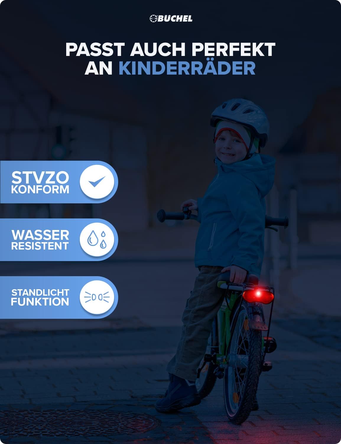 Detalle 2 de Büchel LED Gepäckträgerlicht – Rücklicht für Dynamo- oder E-Bike-Antrieb (StVZO, 80 mm Abstand)