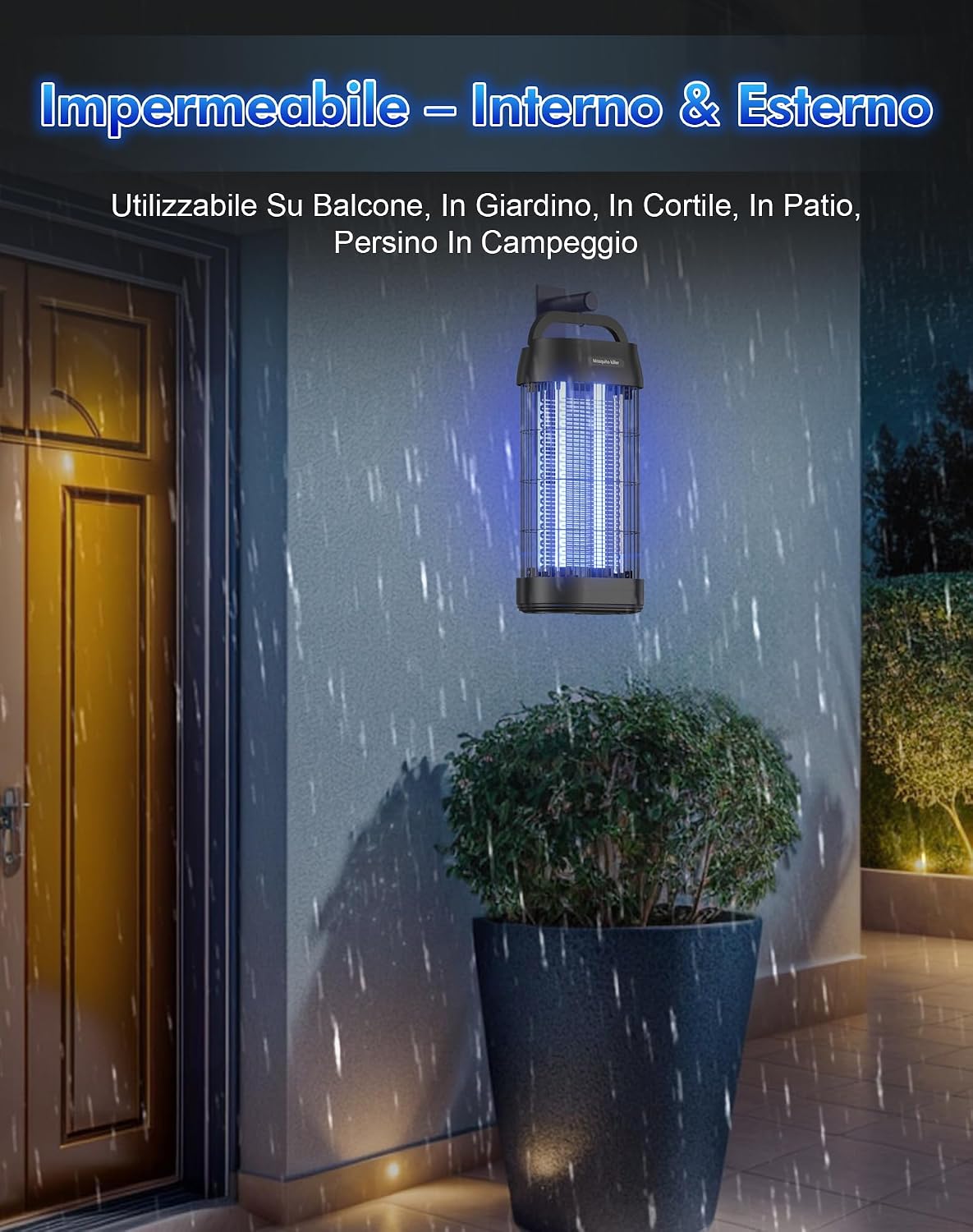 Detalle de Zanzariera Elettrica 16W 3000V con Gancio Portatile, Lampada Antizanzare UV, Nero-02