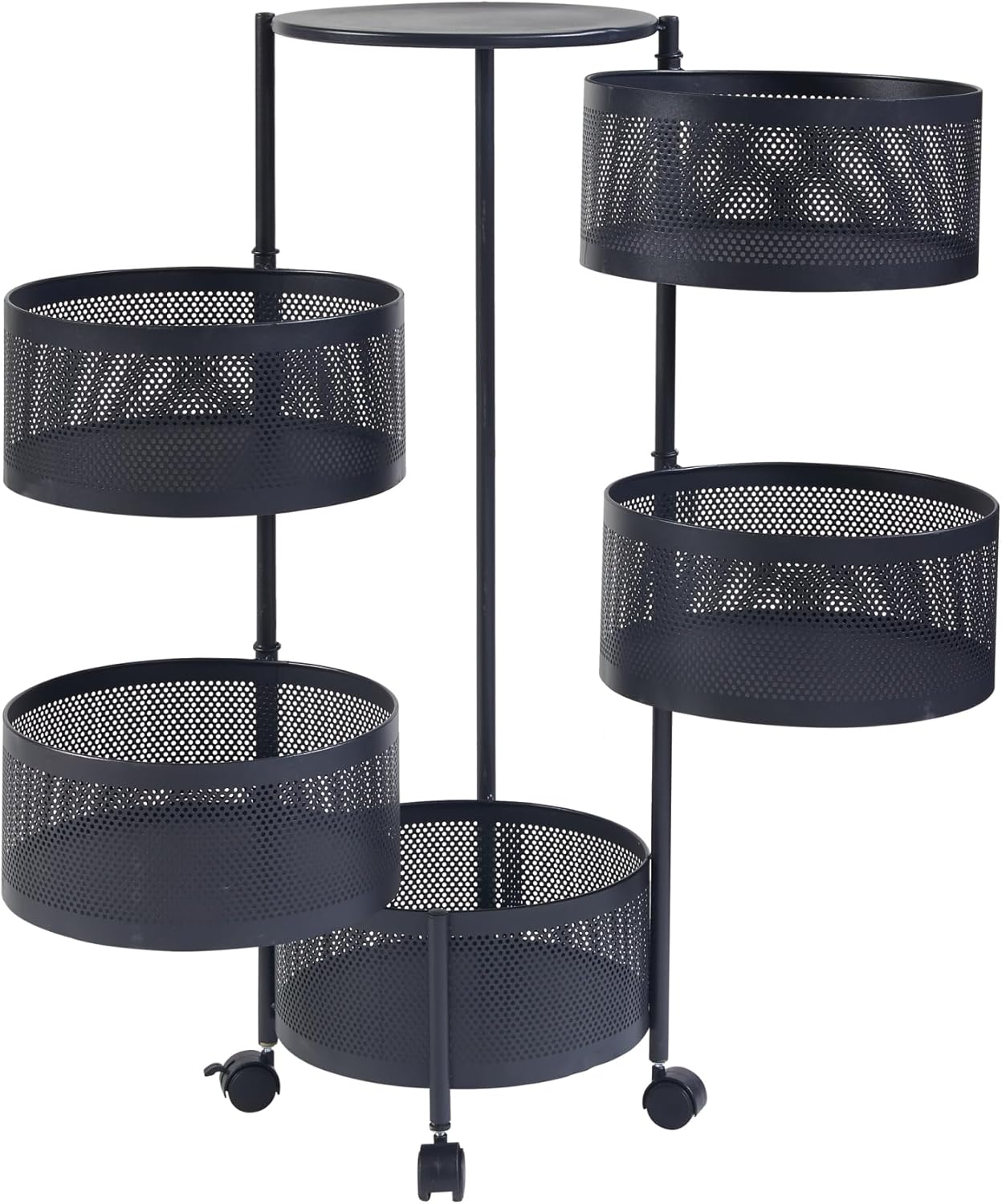 Thumbnail 5 de [en.casa] Chariot de service 5 niveaux en acier noir avec paniers dépliables (90 x 33 cm)