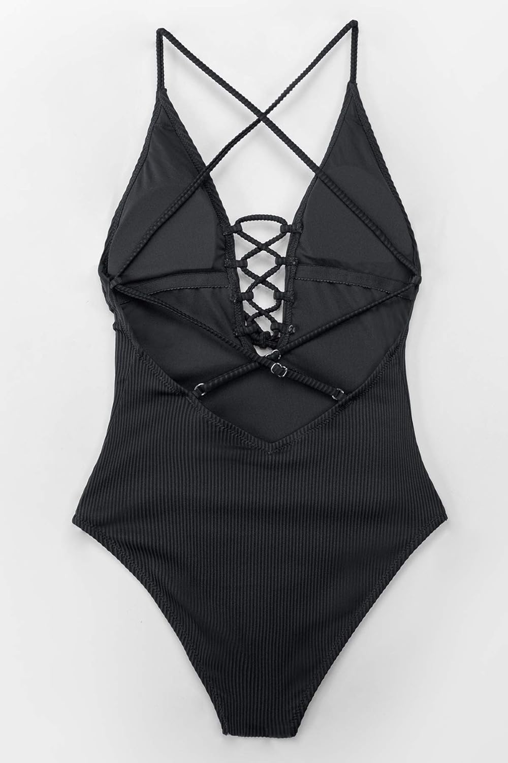 Thumbnail 5 de CUPSHE Femme Maillot 1 Pièce à Lacets Dos Croisé — Noir, Texturé