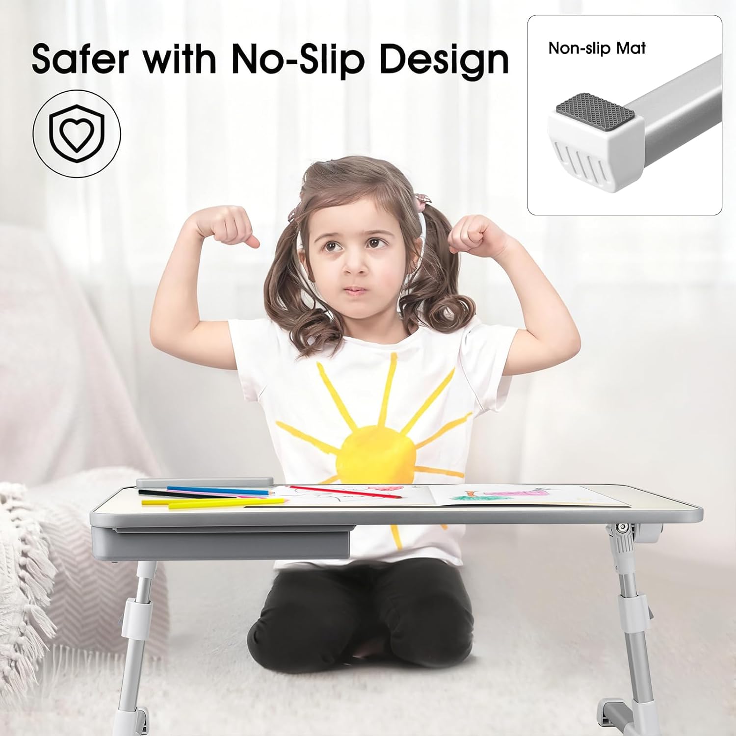 Thumbnail 5 de AirOpen Table de lit pour ordinateur portable pliable, réglable en hauteur et en angle (60 x 34 cm, beige)