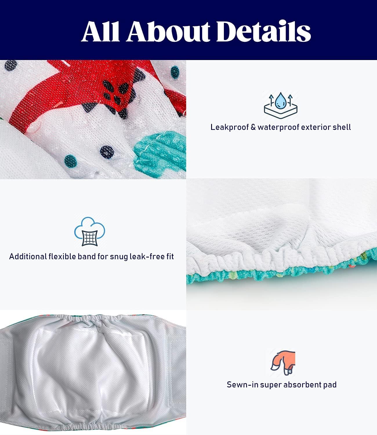 Detalle de MICOOYO Belly Bands for Dogs (3-Pack) – Reusable Male Dog Nappies with Adjustable Fit