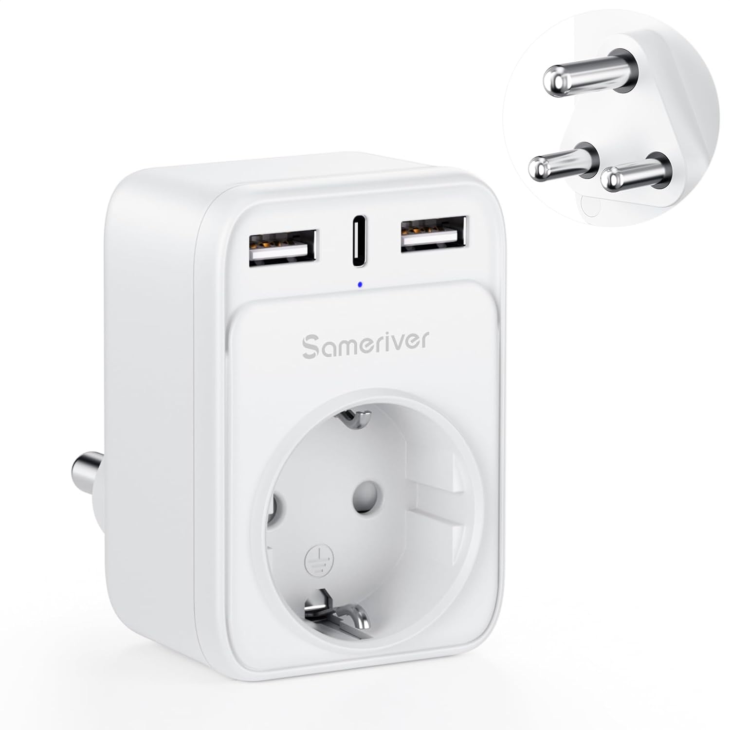 Detalle de Reiseadapter Südafrika Typ M – 4-in-1 Reiseadapter mit 2 USB–Ports und USB-C (3A)