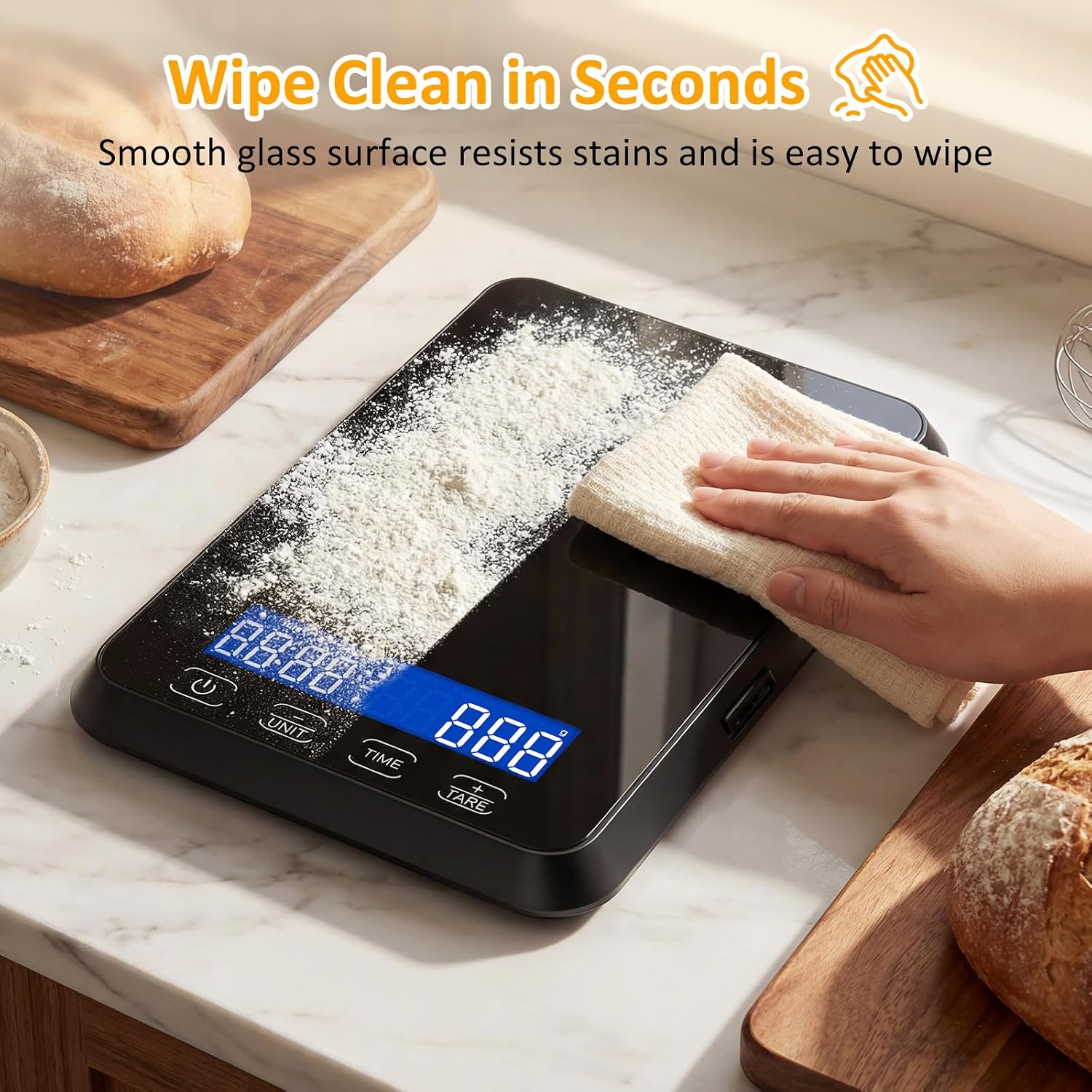 Detalle de Letron K300H Digital Kitchen Scale, 33 lb, Glass Platform, USB-C Charging