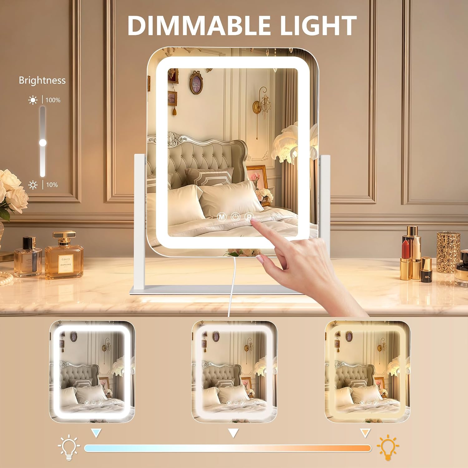 Detalle 2 de Ratsamee 13-inch x 15-inch Lighted Vanity Mirror, Dimmable, 3 Light Colours