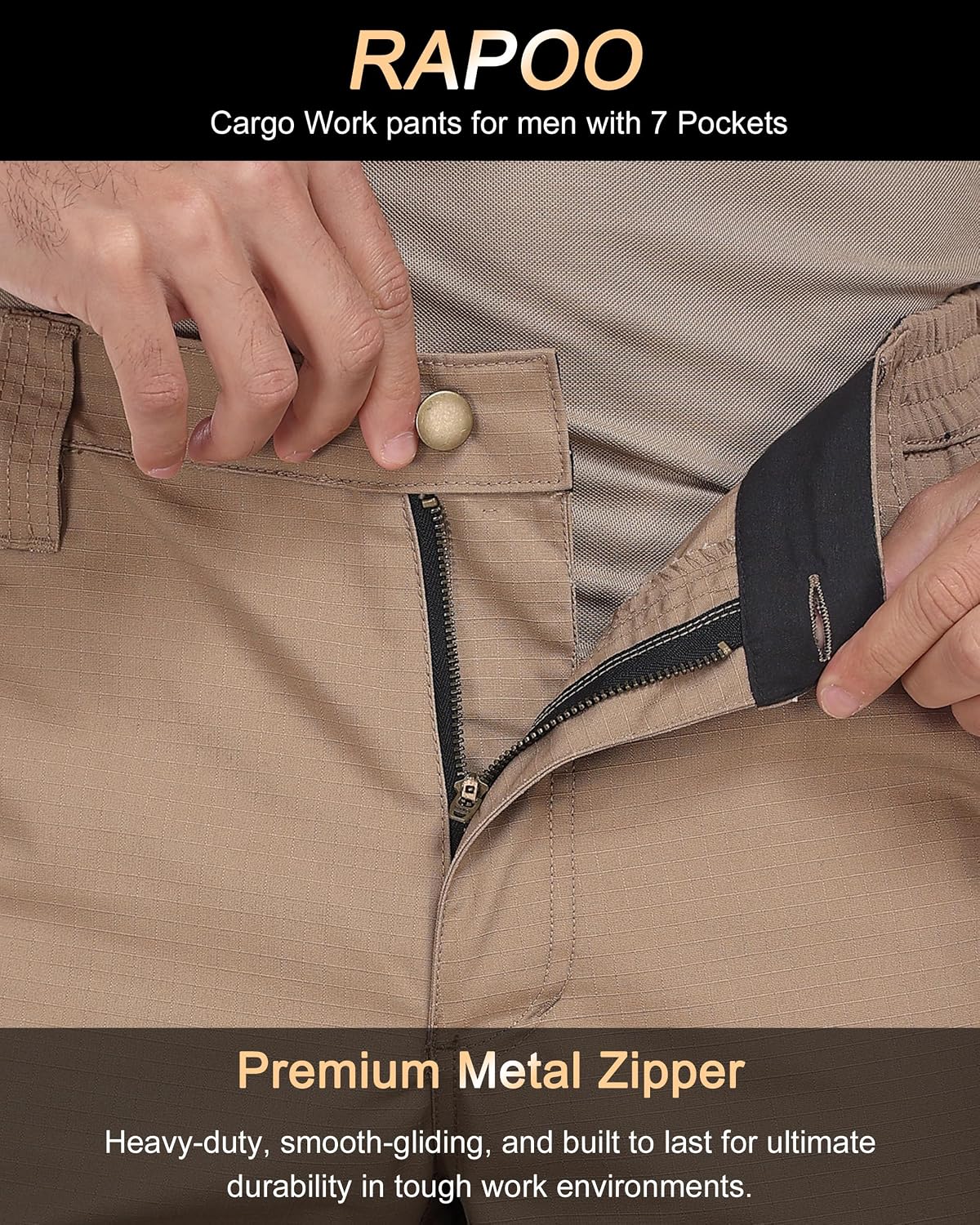 Detalle de Men’s Cargo Pants Ripstop Water-Resistant Breathable Tactical Hiking Pants with 7 Pockets