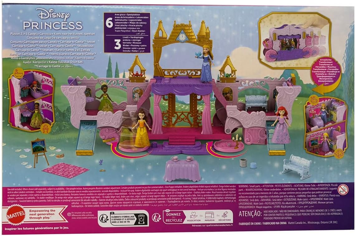 Detalle de Mattel Disney Princess Castello Carrozza (HWX17) playset 2 in 1 trasformabile con mini bambola Aurora