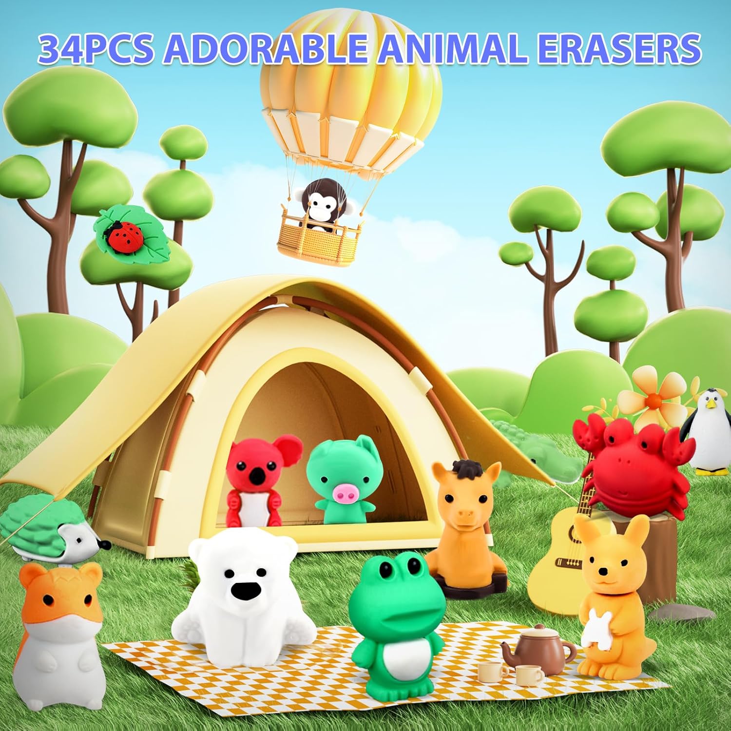 Thumbnail 1 de URSKYTOUS 34-Piece Animal Erasers bulk pack 🧸