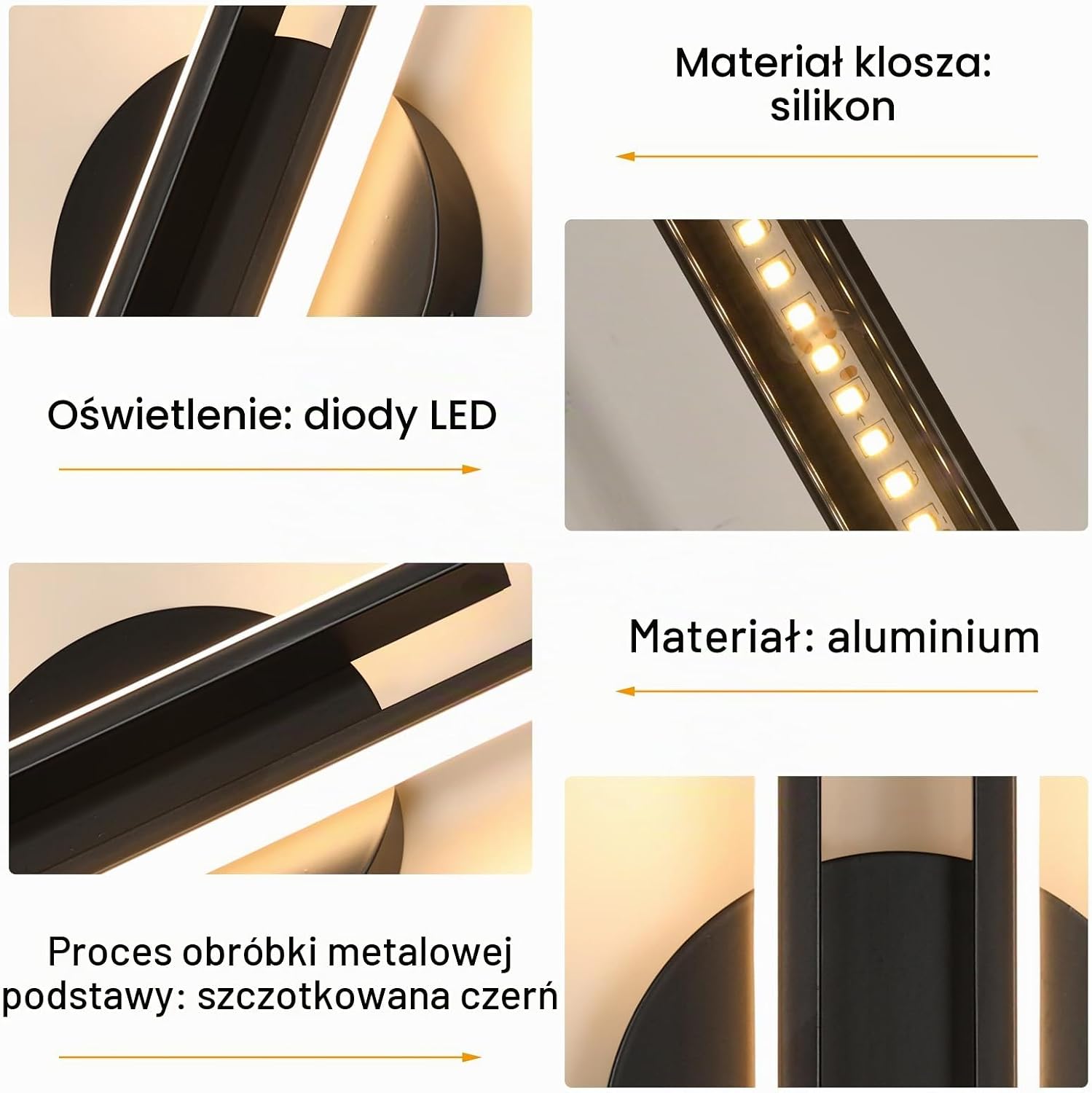 Detalle 2 de Mckalen MC-60CM-EELJ – czarny kinkiet LED 60 cm, 24 W, 2700 lm