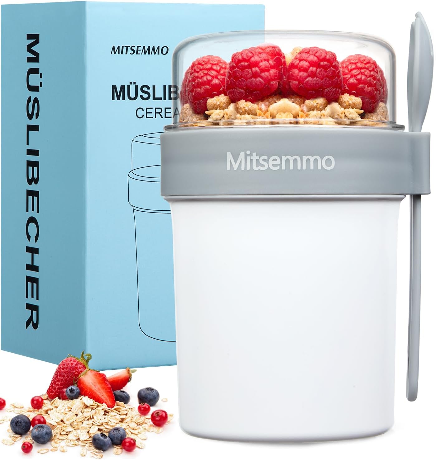 Detalle de Mitsemmo Yoghurt to Go-beker 560 + 230 ml met lepel en draaideksel