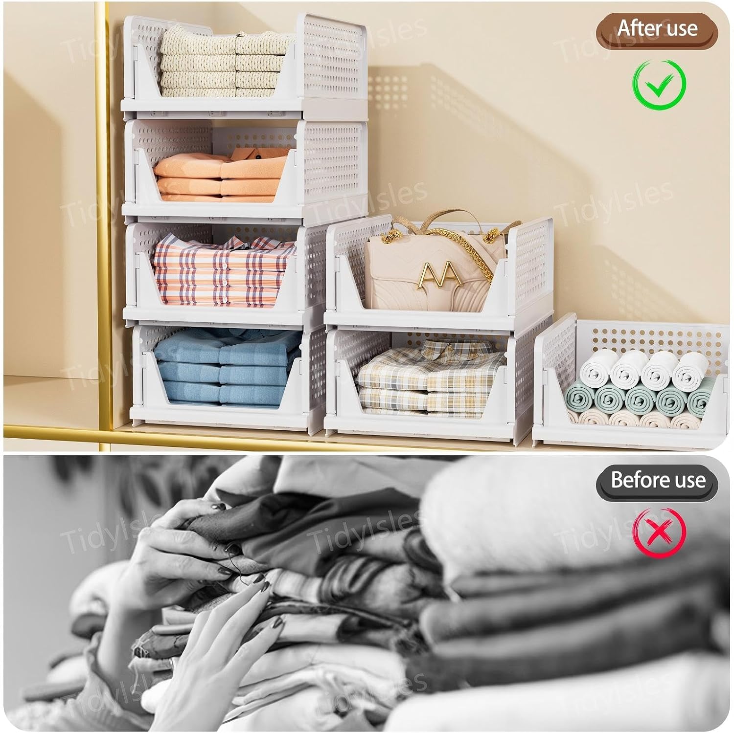 Detalle de TidyIsles Wardrobe Storage Organiser 4 Pack — box pieghevoli e impilabili per armadi e cassetti