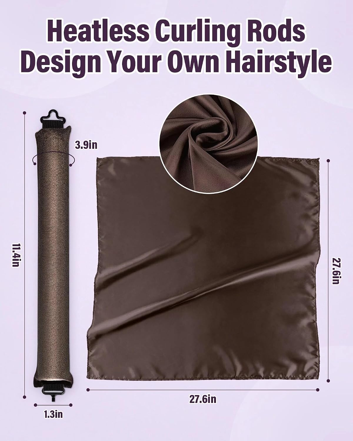 Detalle de Heatless Hair Curler Overnight Curls-3 Pcs No Heat Curling Blowout Rods with Satin Scarf