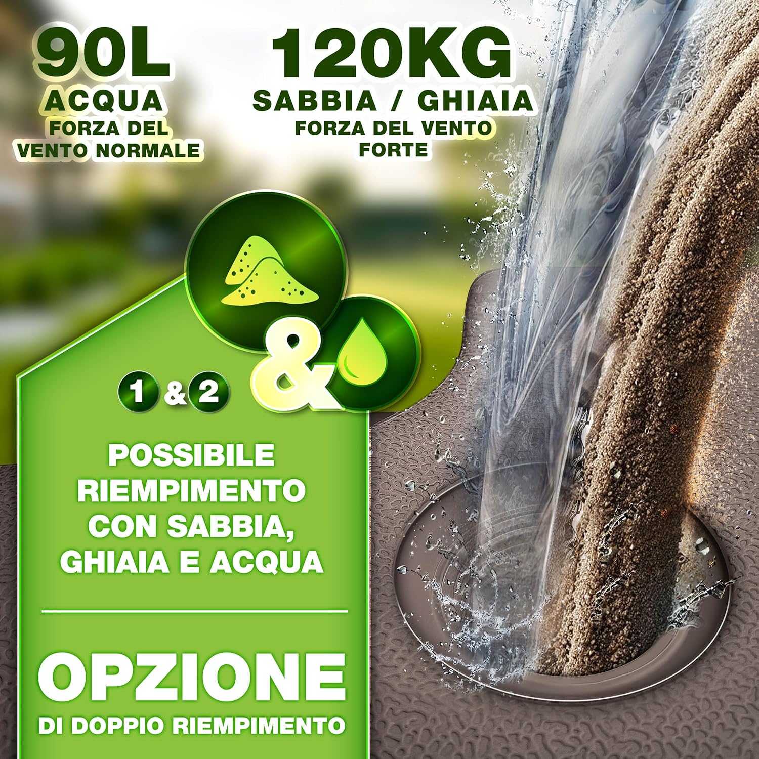 Thumbnail 2 de tillvex Base per Ombrellone 90 L / 120 kg — 4 pezzi per Ombrellone Decentrato con Connettore Metallico