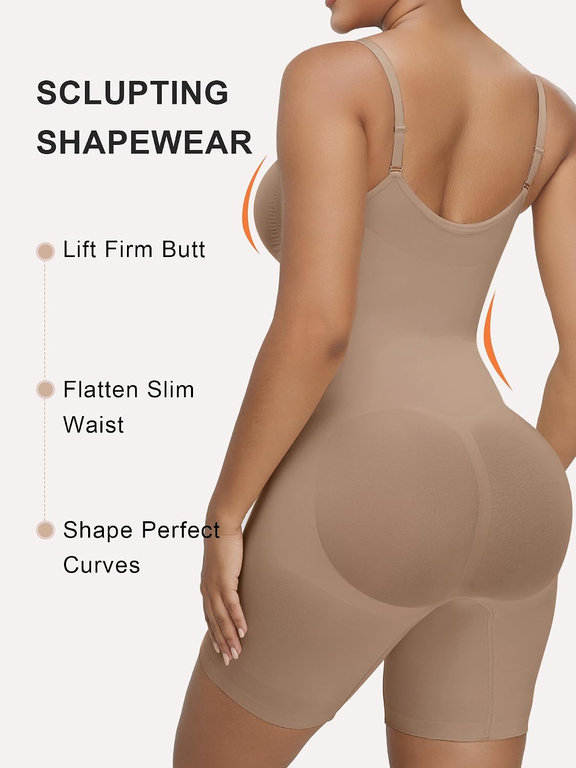 Detalle 2 de SHAPERX Women's Shapewear Bodysuit with Zip, Inner Hooks and Adjustable Straps