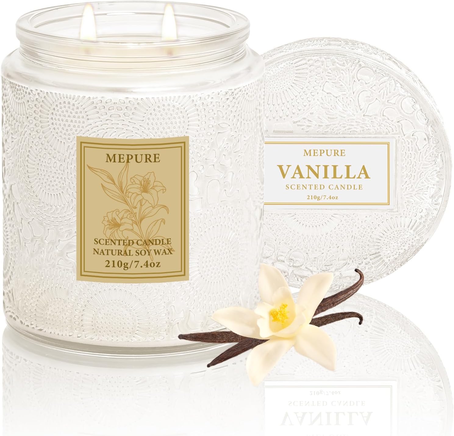 Detalle de Vanilla Soy Wax Scented Candle, 210g Hand-Poured with Double Cotton Wicks