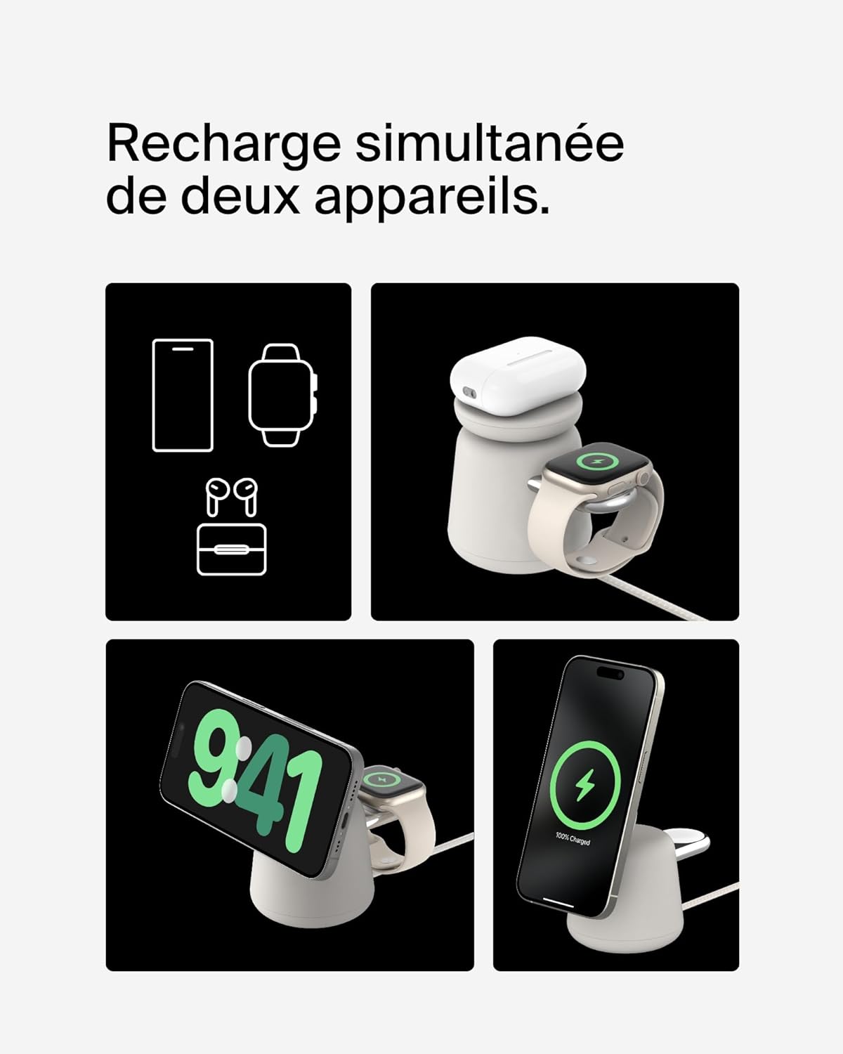 Thumbnail 2 de Belkin BoostCharge Pro Station 2-en-1 Qi2 Beige